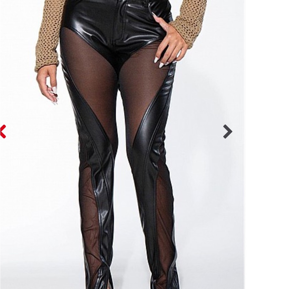 Rehab lab army green Skinny High-Waisted Mesh NWT Faux Leather Pants - Picture 2 of 4